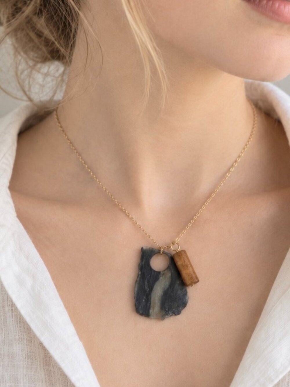 Jade & Sea Willow Pendant Necklace | Unisex Wearable Art
